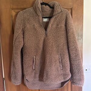 Abercrombie and Fitch Sherpa Quarter-Zip Pullover, Tan, Size Small